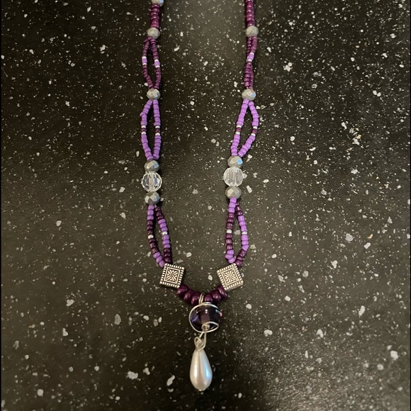 Handmade Bohemian Style Purple Choker or Fancy Collar w New & Upcycled Beads - Picture 6 of 6